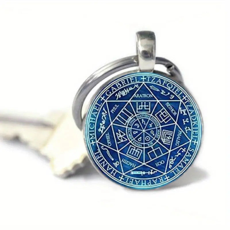 Seven-pointed Star Letter Pattern Glass Pendant Keychain