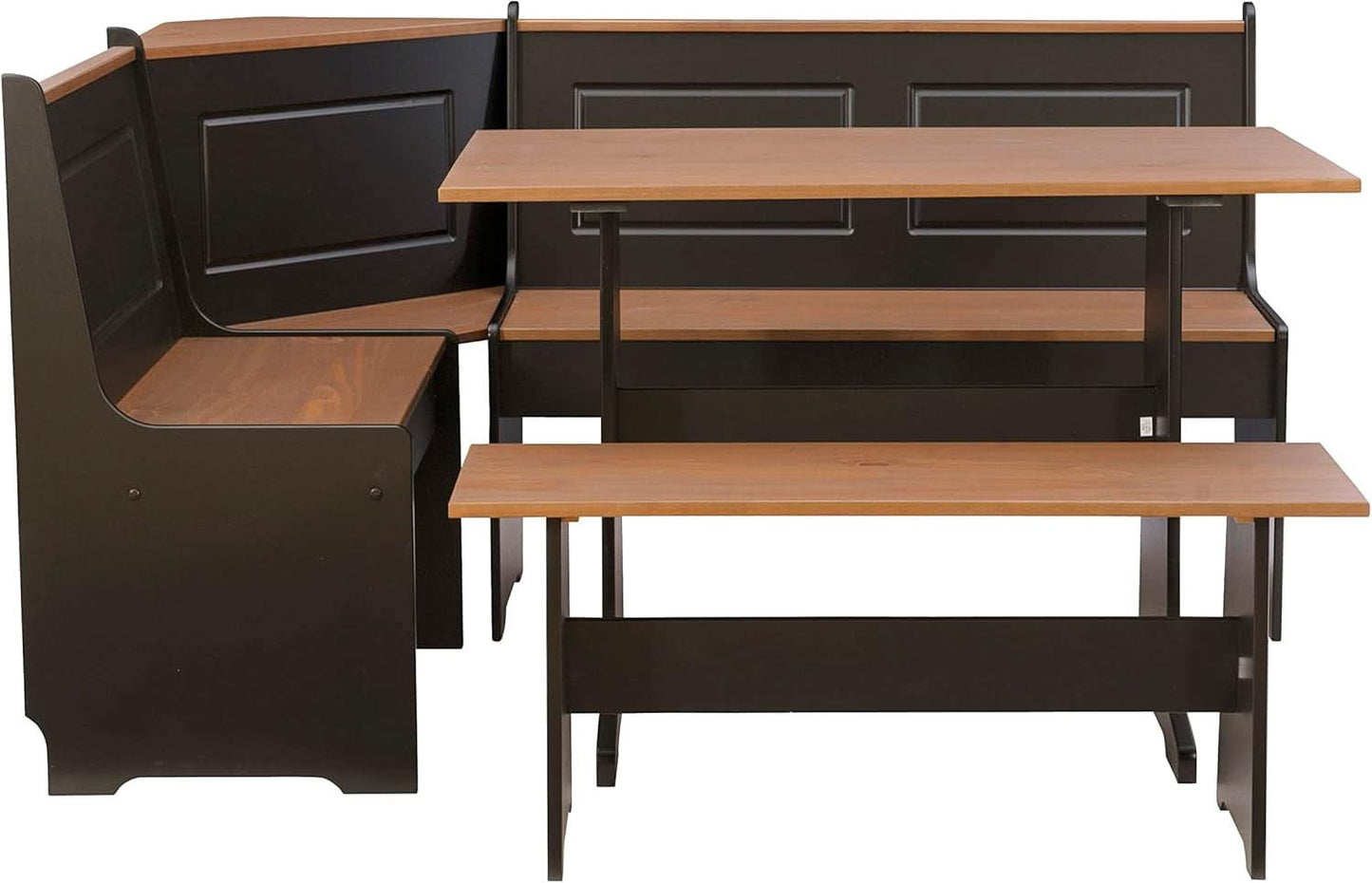 Black Pecan Five Seat Dining Set With Storage Benches