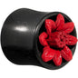 7/16 Organic Double Flare Arang Wood Plug Red Leather Flower