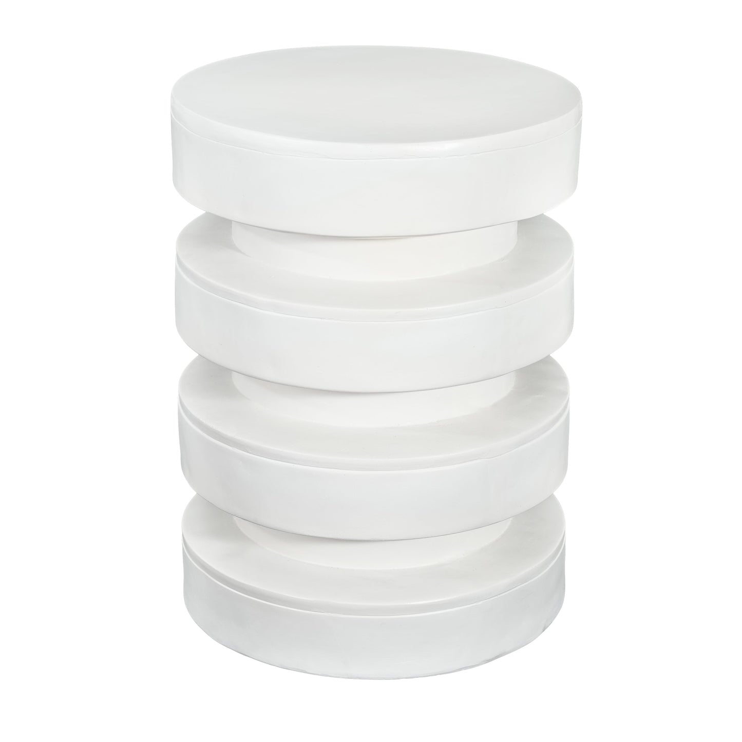 MGO Round Side Table, 3-Tier Design, Indoor Outdoor, 14.2x19.4 in, White