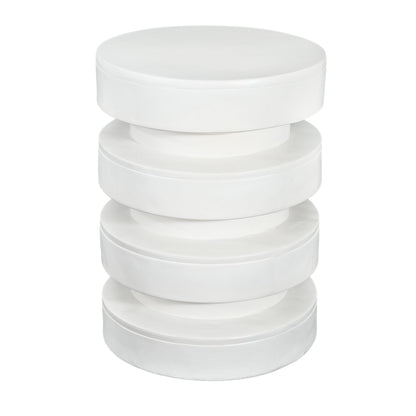 MGO Round Side Table, 3-Tier Design, Indoor Outdoor, 14.2x19.4 in, White