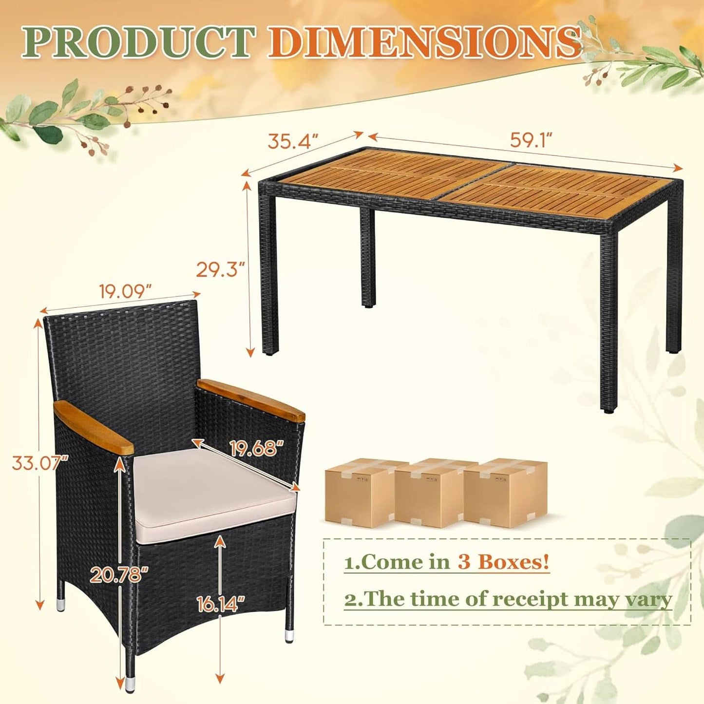 7 Piece Outdoor Patio Dining Set Black Rattan Chairs