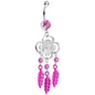 Pink Gem and Feathers Flowered Dreamcatcher Dangle Belly Ring