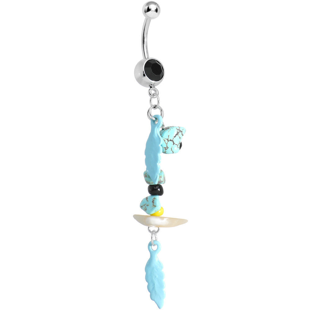 Black Gem Elements of Nature Feather Dangle Belly Ring