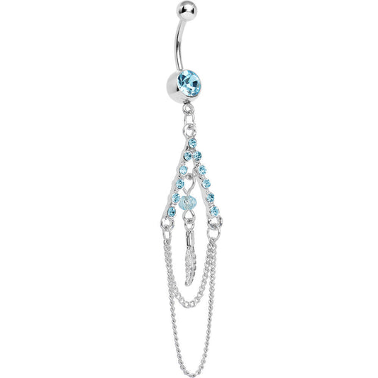Aqua Gem Inverted V Bead and Chains Chandelier Belly Ring