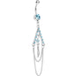 Aqua Gem Inverted V Bead and Chains Chandelier Belly Ring