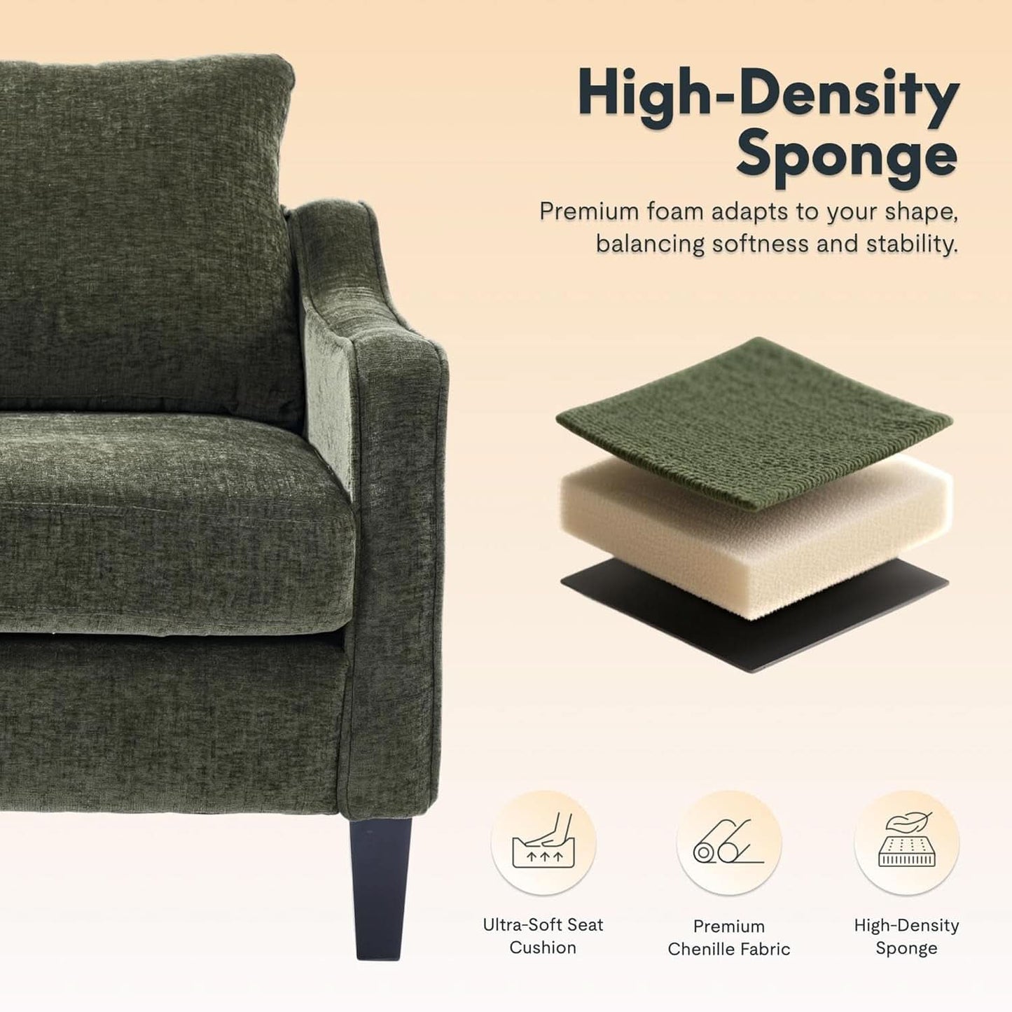Green Chenille Accent Chair Midcentury Modern Upholstered