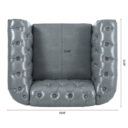 Accent Chair Contemporary PU Leather Gray Birch Legs 39x32x28 In 220 LB