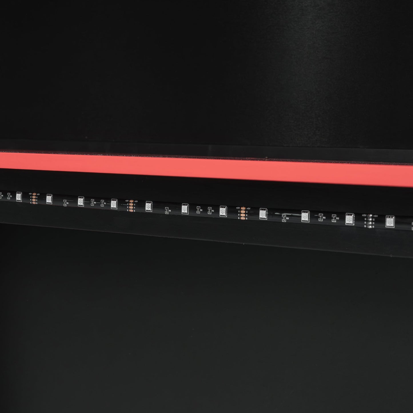 Full Size Wood Loft Bed with Desk, Multi-storage Shelves and RGB Light, Red
