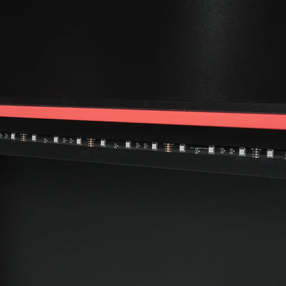 Full Size Wood Loft Bed with Desk, Multi-storage Shelves and RGB Light, Red