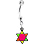 Pink Neon Enamel Star of David Dangle Belly Button Ring