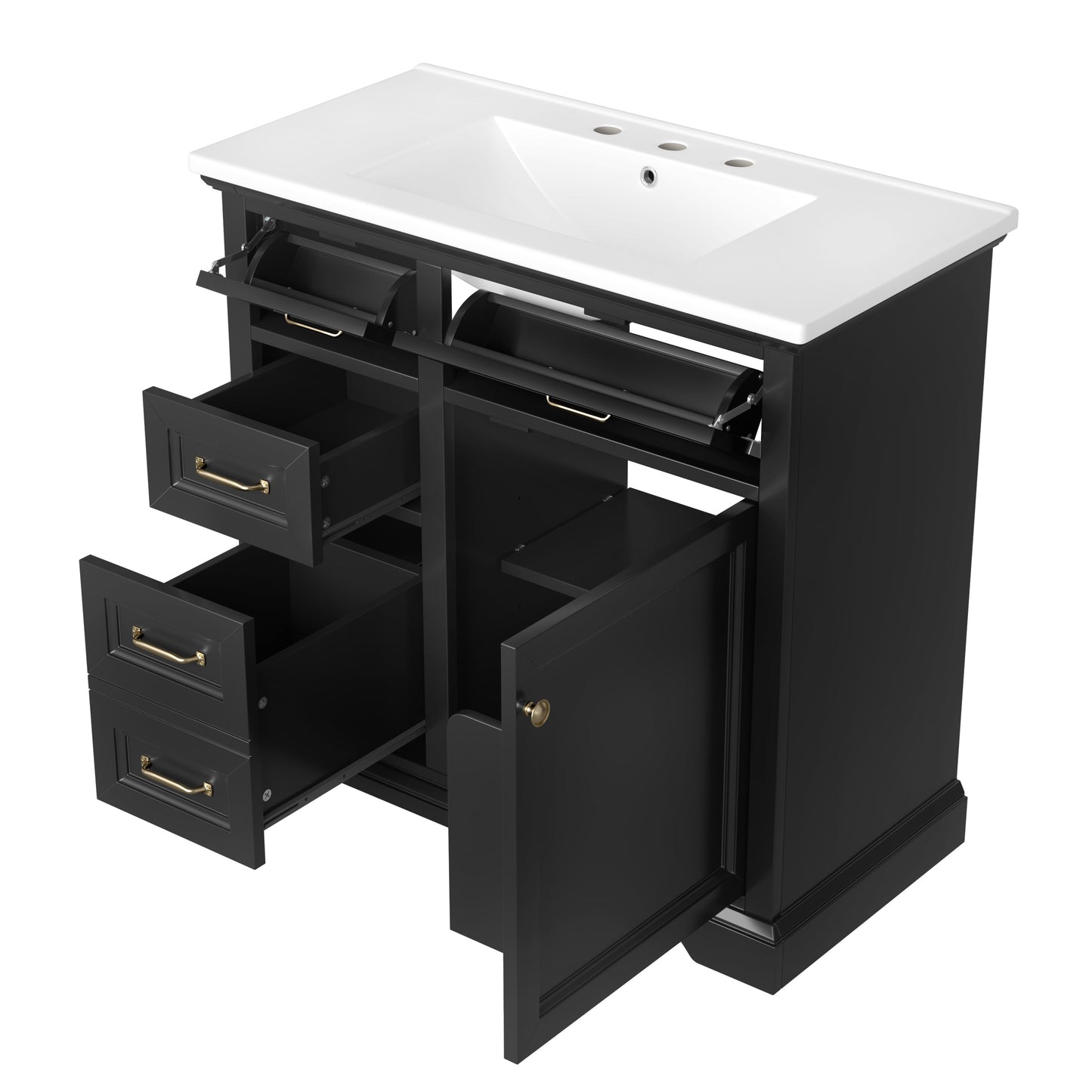 36-Inch Bathroom Vanity with Ceramic Sink Top, 4 Drawers and 1 Soft-Close Door