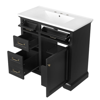 36-Inch Bathroom Vanity with Ceramic Sink Top, 4 Drawers and 1 Soft-Close Door