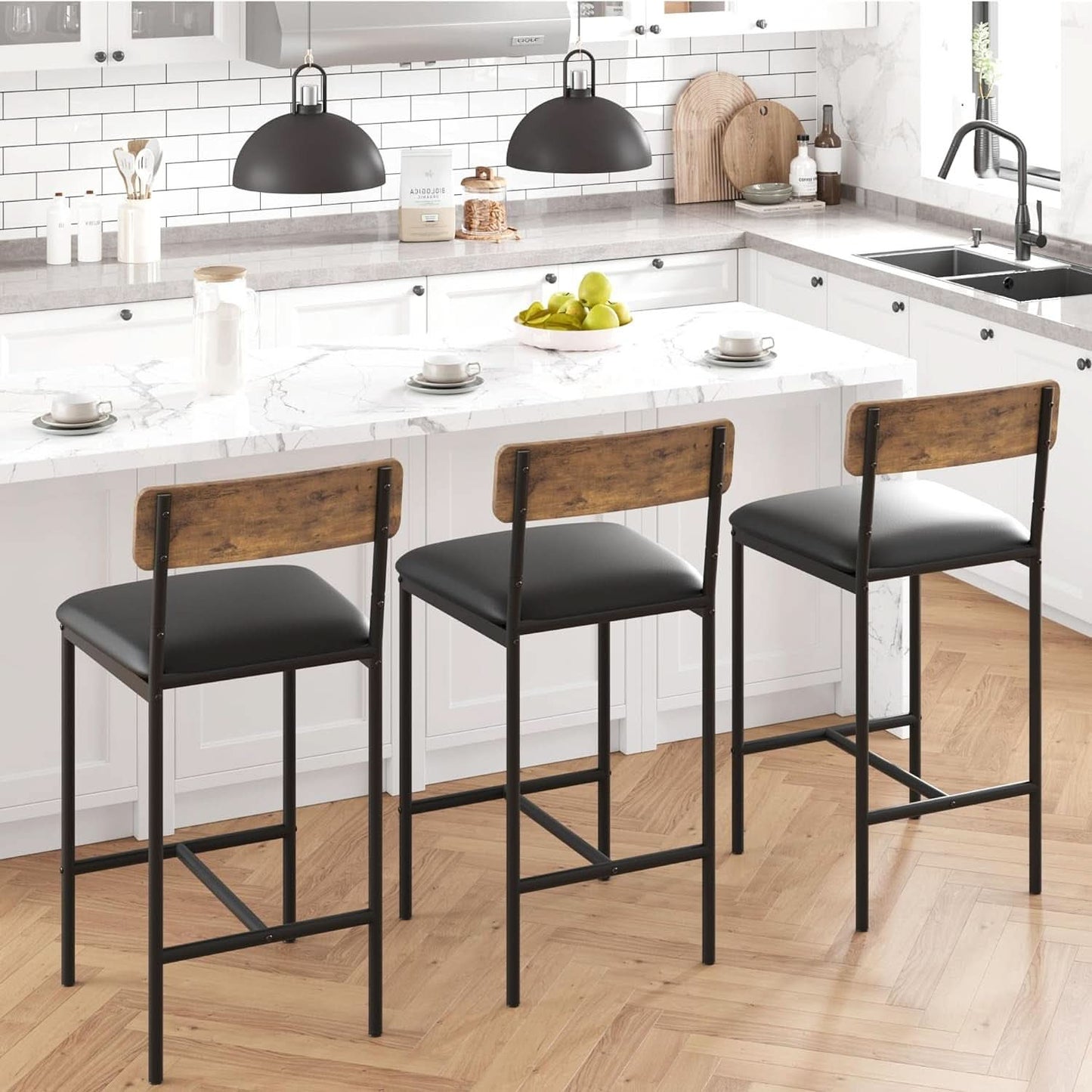 Upholstered Bar Stools Set of Two with Backrest