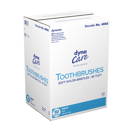 Dynarex Toothbrushes, Soft Nylon Bristles - 46 Tuft, 144ea/bx, 10bxs/cs (1440 Count)