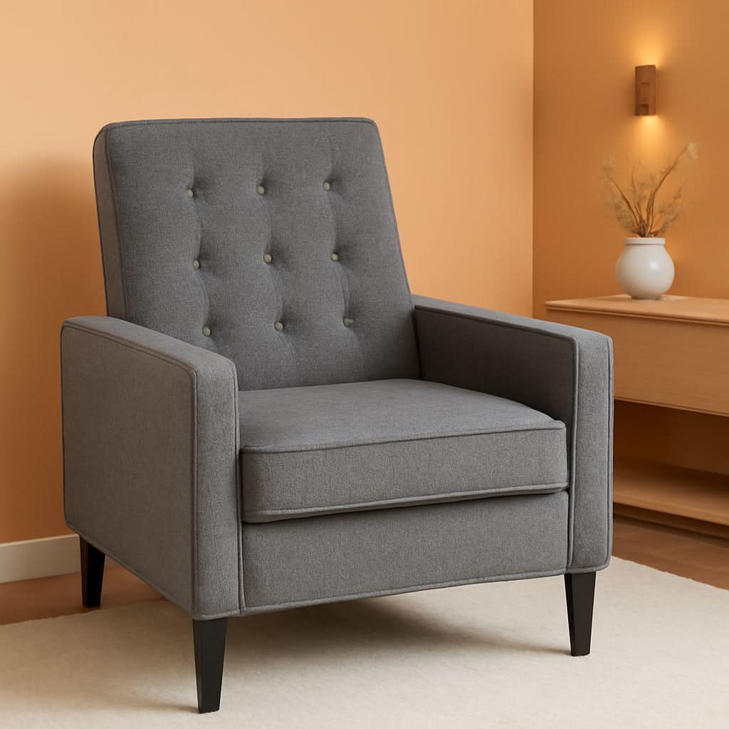 Ezra Pushback Recliner Gray Fabric Mid Century Modern