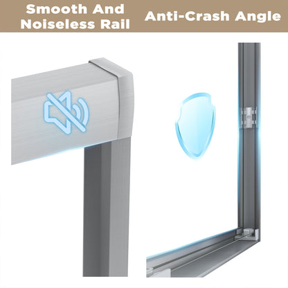 56-60in x 72in Aluminum Frame Double Sliding Shower Door, Brushed Nickel, 6mm