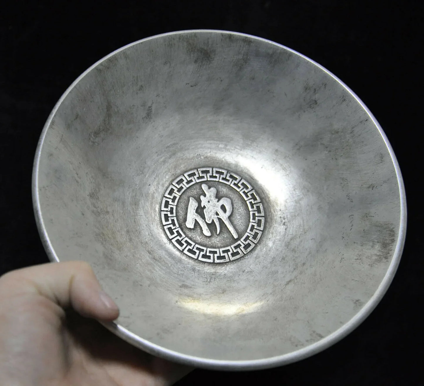 Old Tibetan Silver Lohan Plate – Buddhist Temple Offering Dish