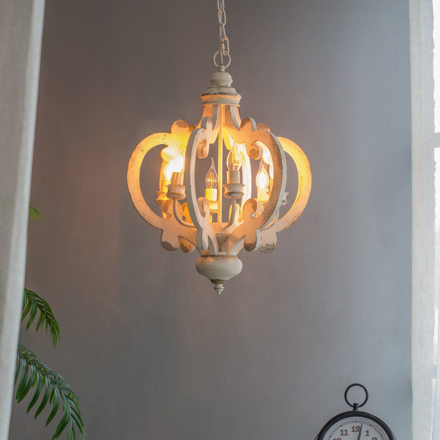 French Country Wood Chandelier 6-Light Farmhouse Pendant Adjustable Chain