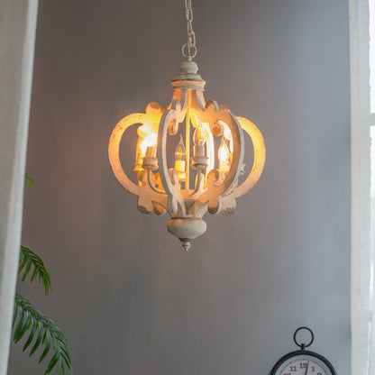 French Country Wood Chandelier 6-Light Farmhouse Pendant Adjustable Chain