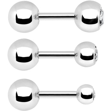16G 1/4 Clear Gem Cartilage Tragus Barbell Set of 3