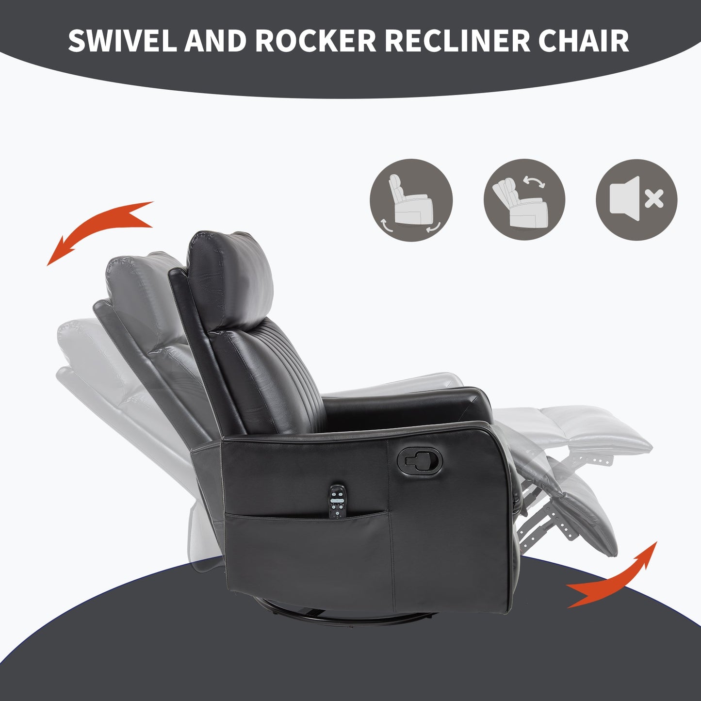 Recliner Chair Swivel Rocker Faux Leather Black Heat Massage