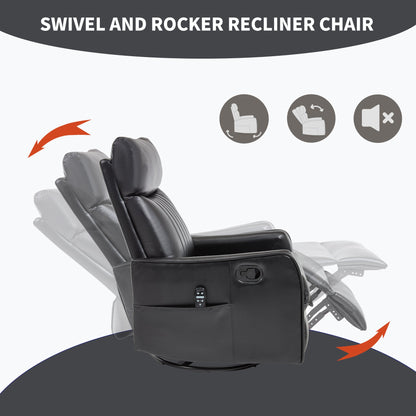 Recliner Chair Swivel Rocker Faux Leather Black Heat Massage