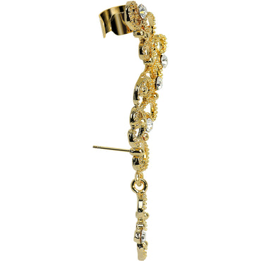 18K Gold Plated Clear Gem Hidden Hearts Dangling Wrap Ear Cuff