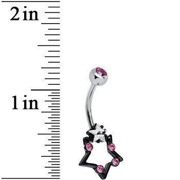 Pink and Clear Gem Star Over Black Star Belly Ring