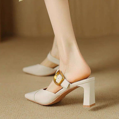 Women's PU Closed-Toe Block-Heel Shoes, 6-8 cm