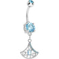 Aqua Gem Inverse Filigree Fan Dangle Belly Ring