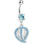 Aqua Gem Paved Hollow Leaf Dangle Belly Ring