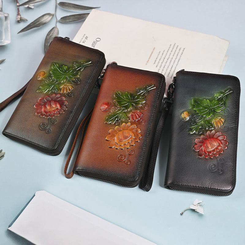 Long Wallet Fashion Embossed Zipper Clutch Purse Phone Bag