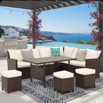 Outdoor Sectional Set PE Rattan 7 Piece Seats 8