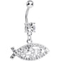 Crystalline Gem Paved Christian Jesus Fish Dangle Belly Ring