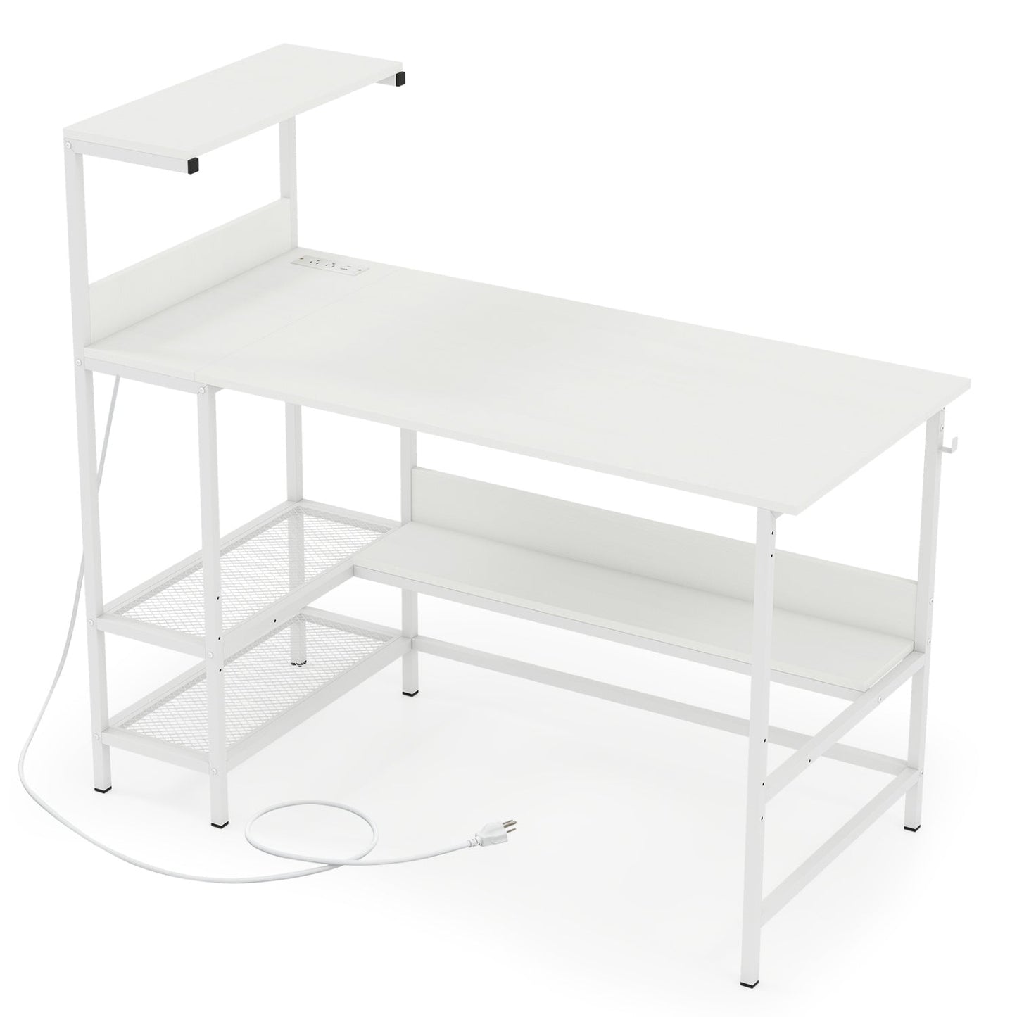 48 Inch Computer Desk with Power Outlets and Storage Shelves