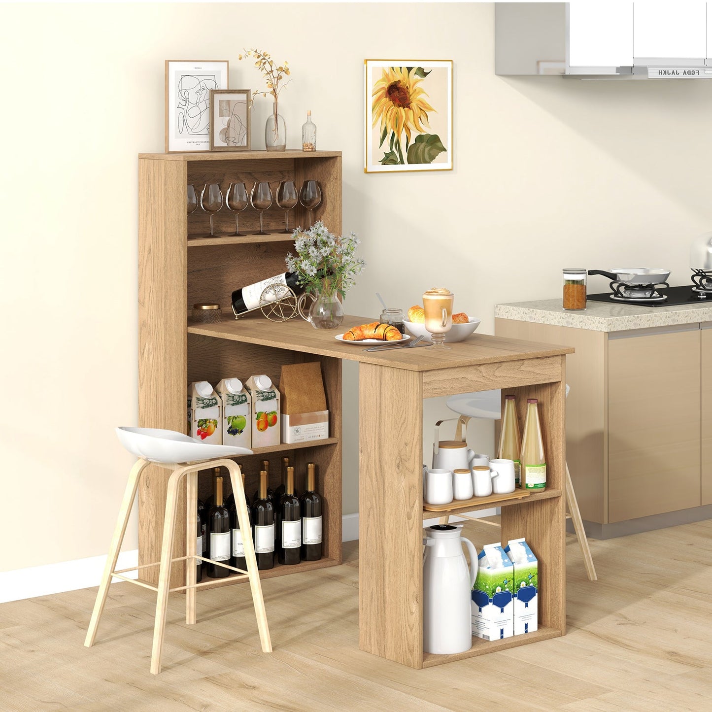 Computer Desk Writing Workstation Office with 6-Tier Storage Shelves