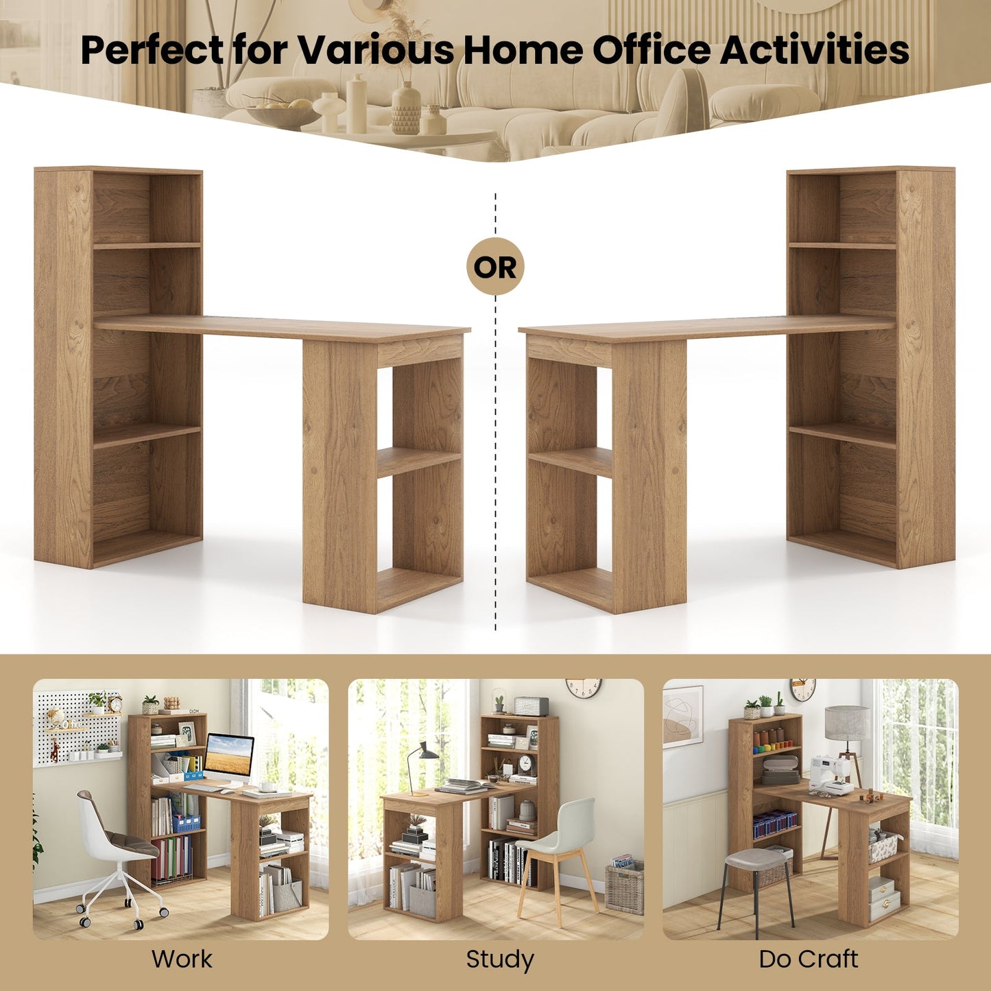 Computer Desk Writing Workstation Office with 6-Tier Storage Shelves