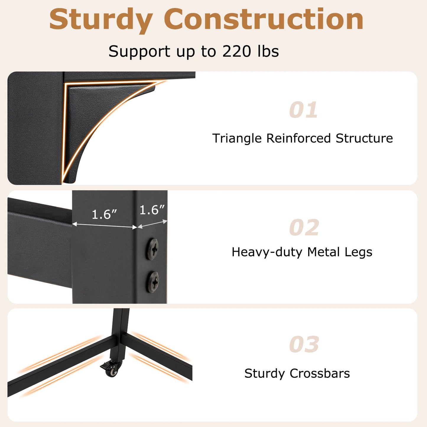 48 Inch Mobile Computer Workstation with 4 Smooth Casters
