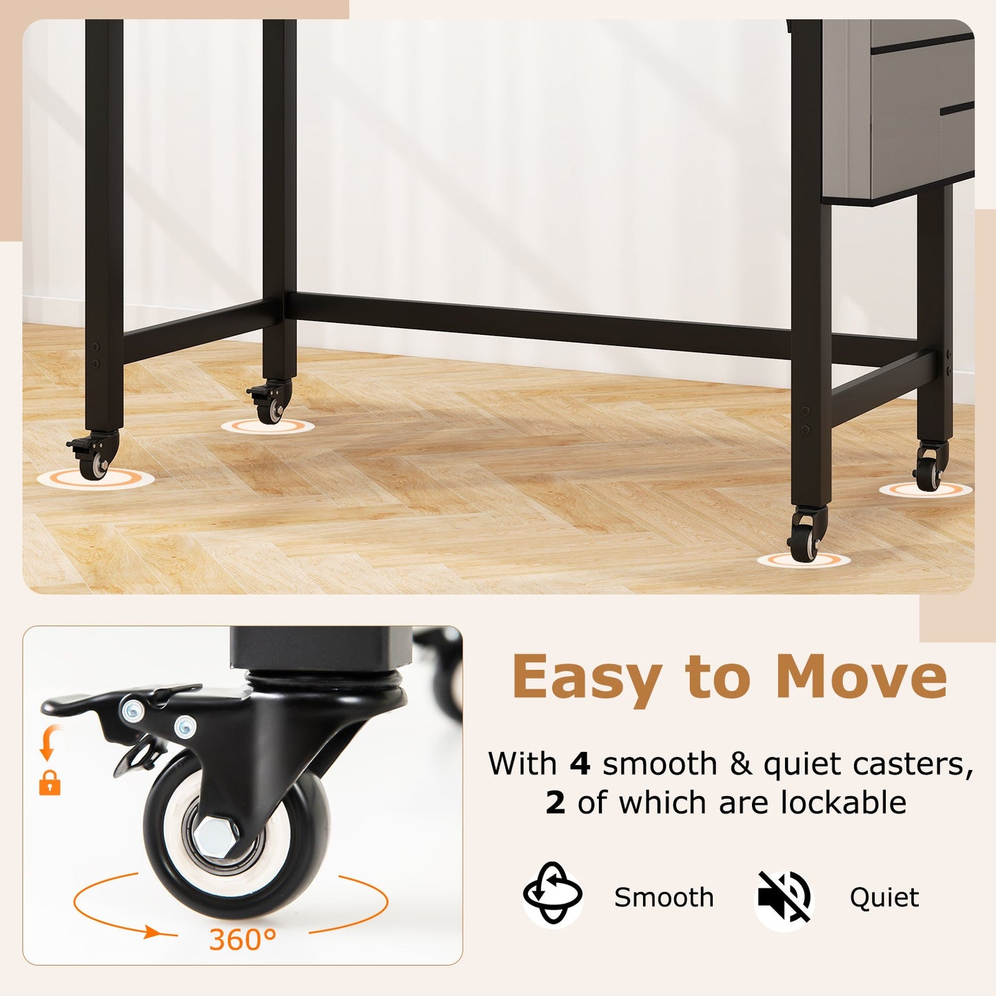 48 Inch Mobile Computer Workstation with 4 Smooth Casters