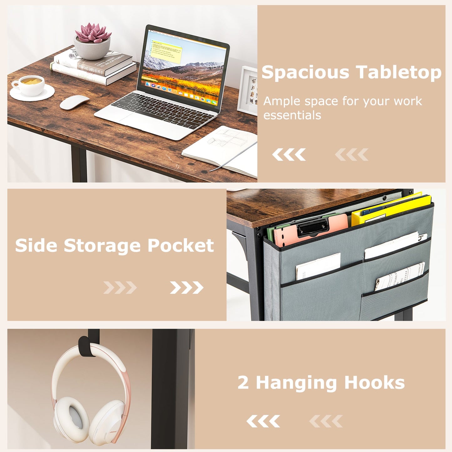 48 Inch Mobile Computer Workstation with 4 Smooth Casters