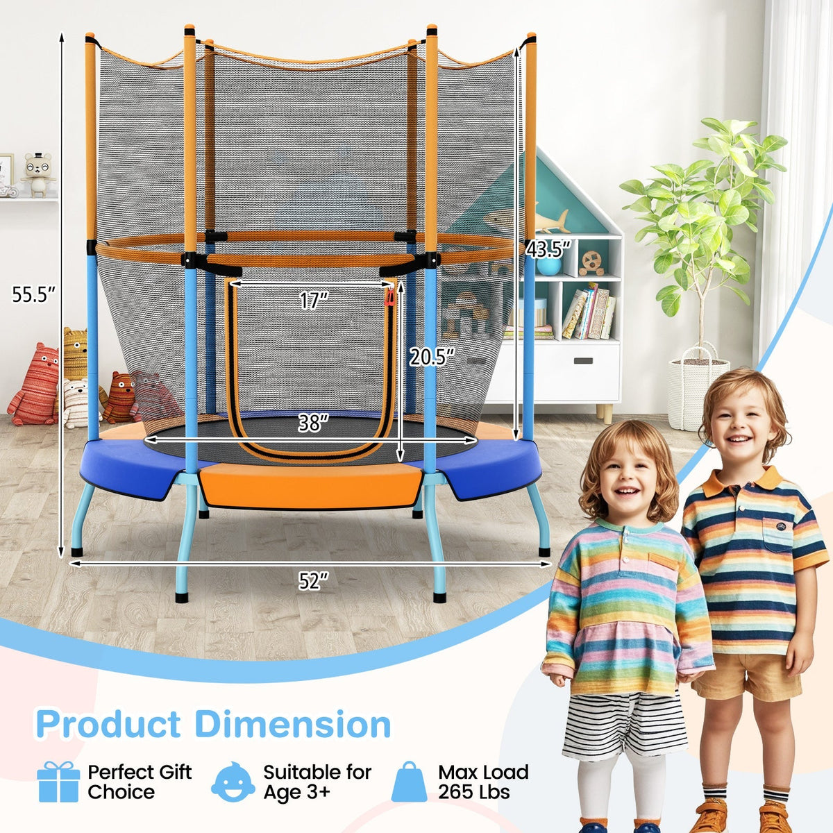 48 Inch Toddler Trampoline with Safety Enclosure Net