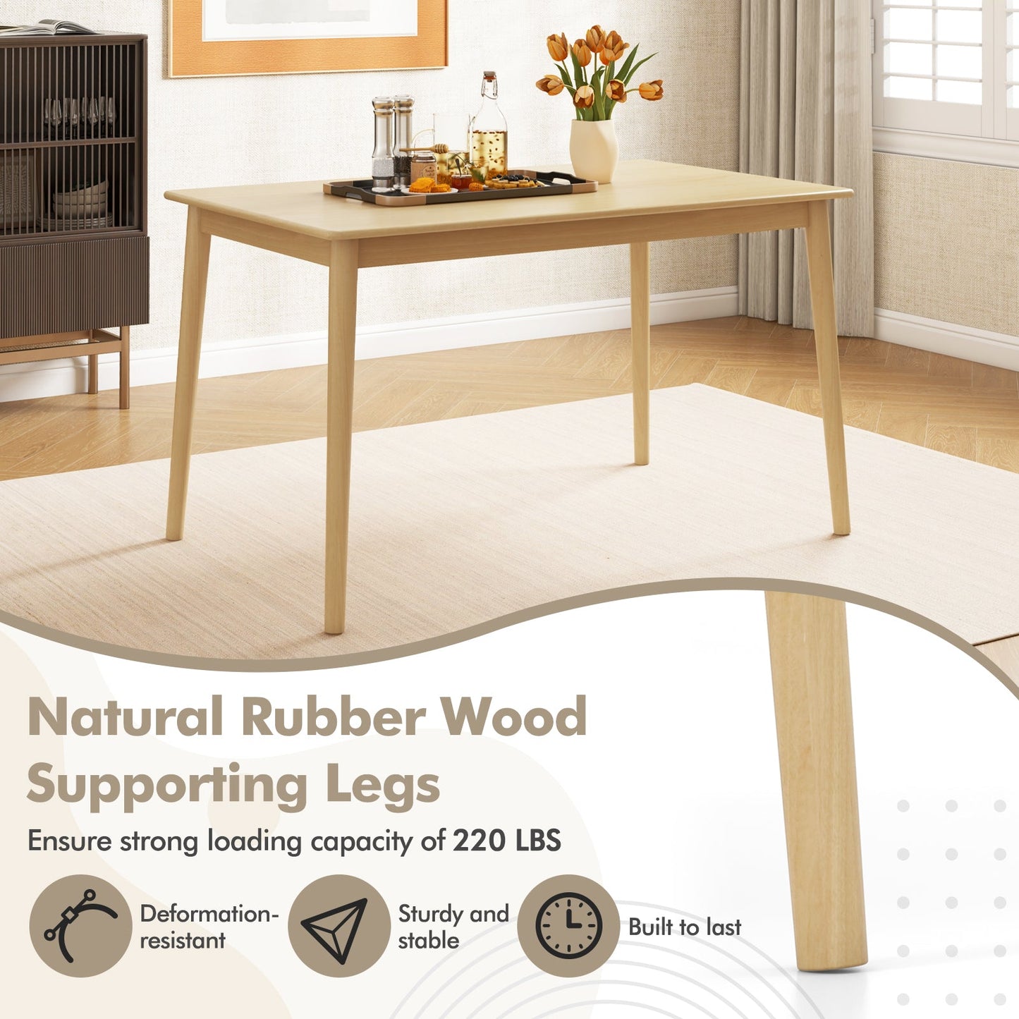 48 Inches Wooden Dining Table for 4 People