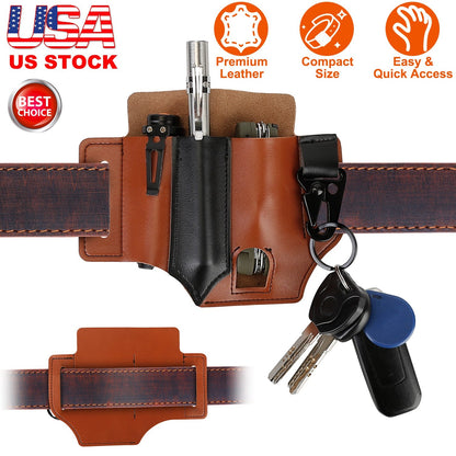 Multi-tool Sheath for Belt Leather EDC Pocket Organizer for Men EDC Leather Pouch Flashlight Sheath