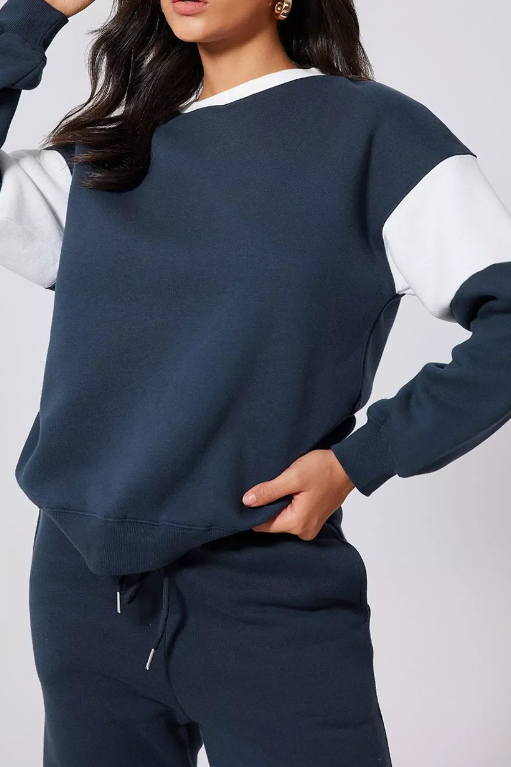 Drop Shoulder Loose Sweatshirt and Joggers Active Set