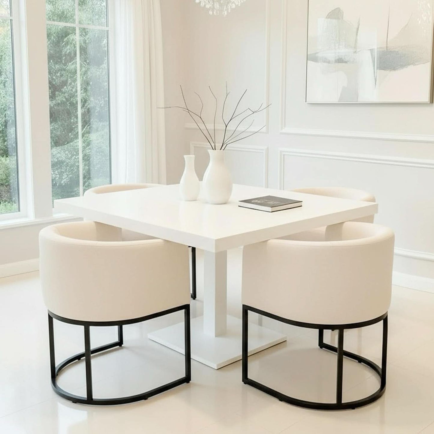 Cream Upholstered Barrel Dining Chairs 18.5-Inch Wide
