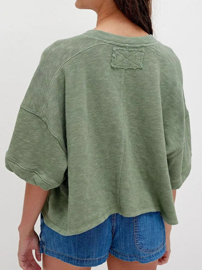 Button-Front Half Sleeve Cardigan