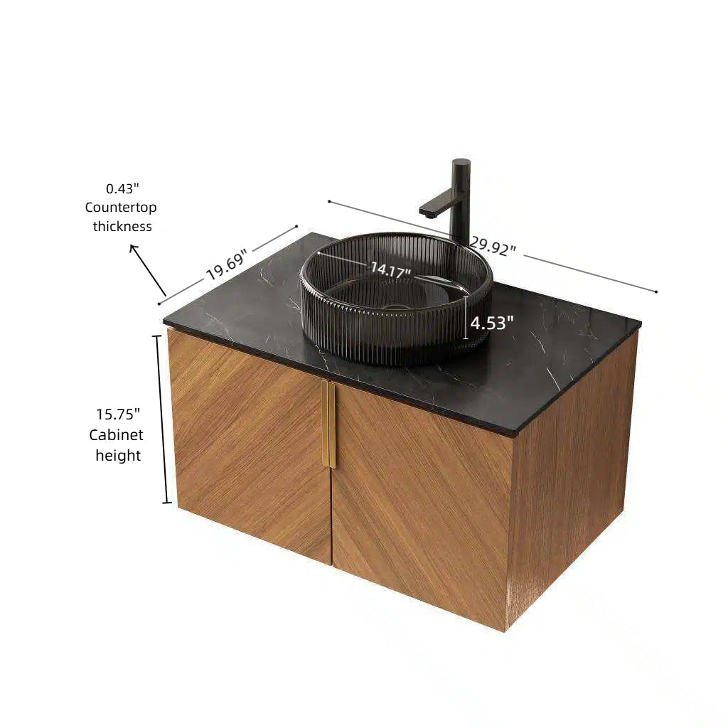 30' Bathroom Vanity&Sink, Modern Wall-Mounted Plywood Bathroom Storage Cabine...