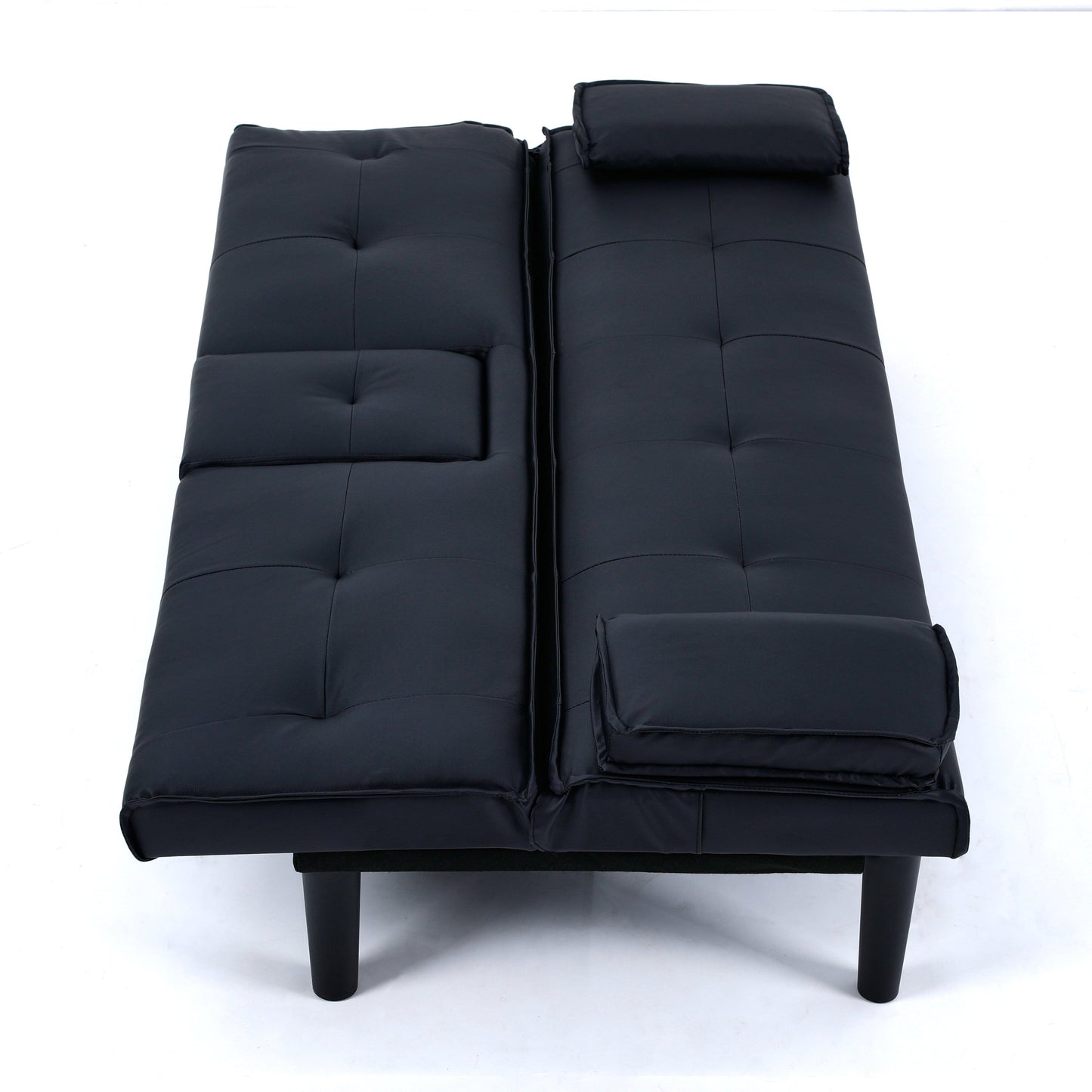 67-inch Black PVC Multi-Functional Sofa Bed with Foldable Design and Cup Holder