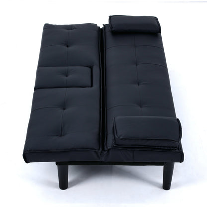 67-inch Black PVC Multi-Functional Sofa Bed with Foldable Design and Cup Holder